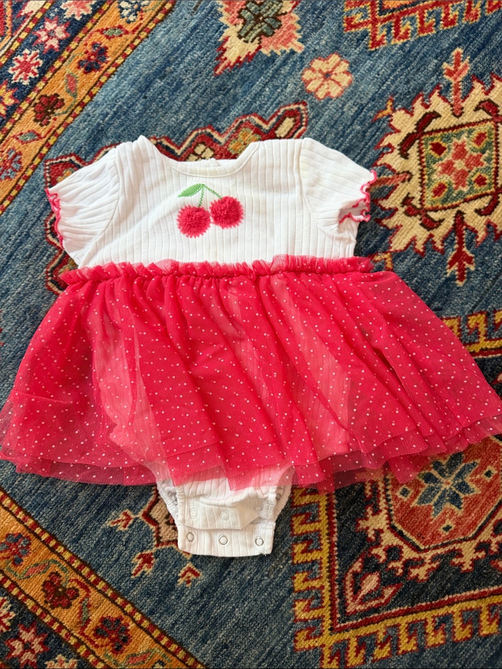 Little Me White and Red Cherry Tulle One-Piece